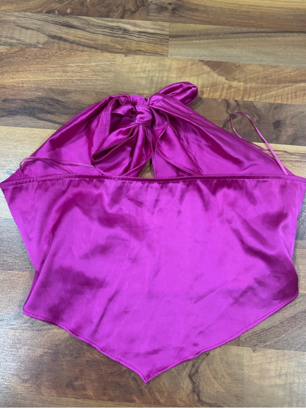 Pink satin bandeau bow tie top